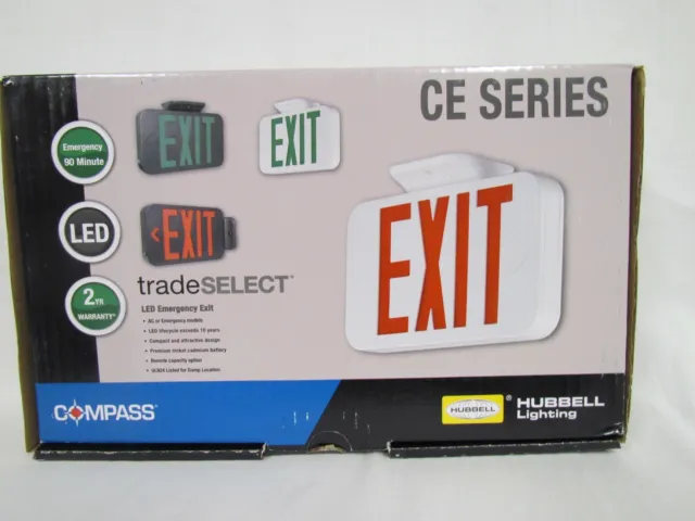 Hubbell Lighting, Compass CER CE Series LED Emergency Exit Sign White New OB