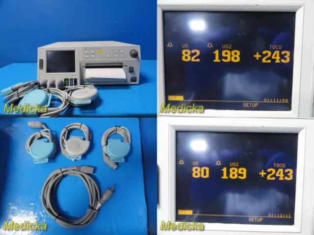 GE 120 Series Model 0126 Fetal Monitor W/ 2X US & 1X Toco Transducer ~ 31403