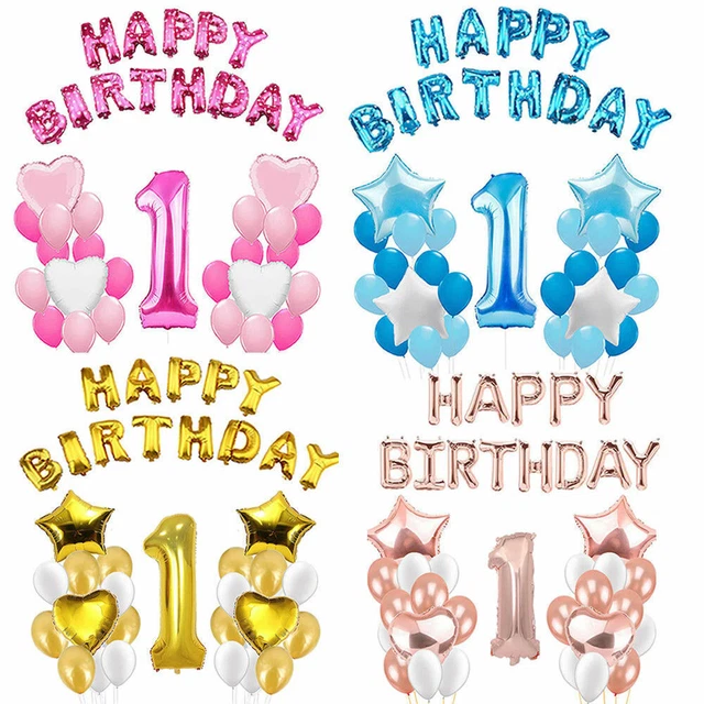 1ST HAPPY BIRTHDAY Foil Balloons Blue Pink Boy & Girl First Wild One ...