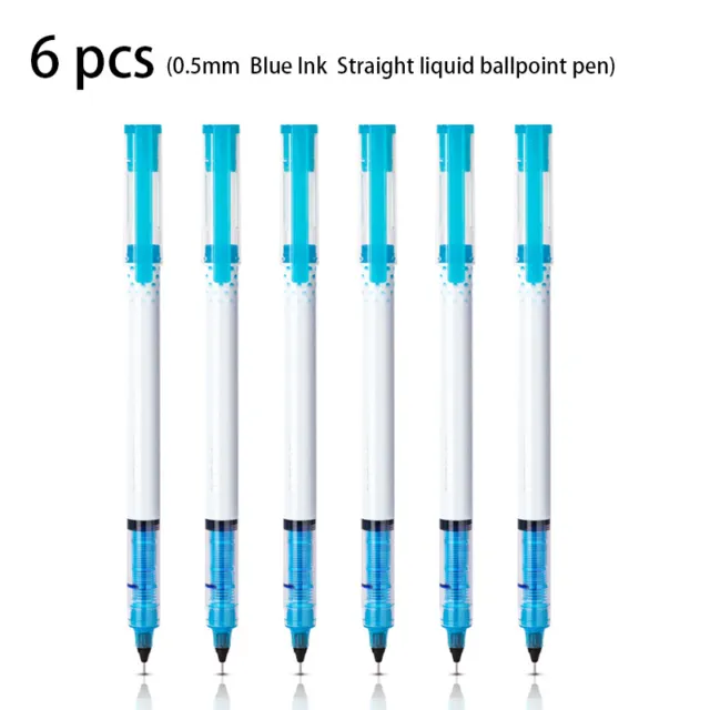 6 Pens Gel Pen 0.5mm Blue Ink Straight Liquid Ballpoint Pen Stationery Signing