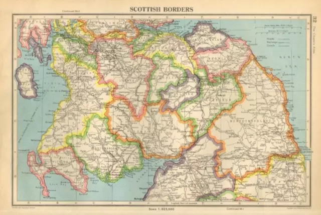 Antique Map 1947 Bartholomew Scottish Borders