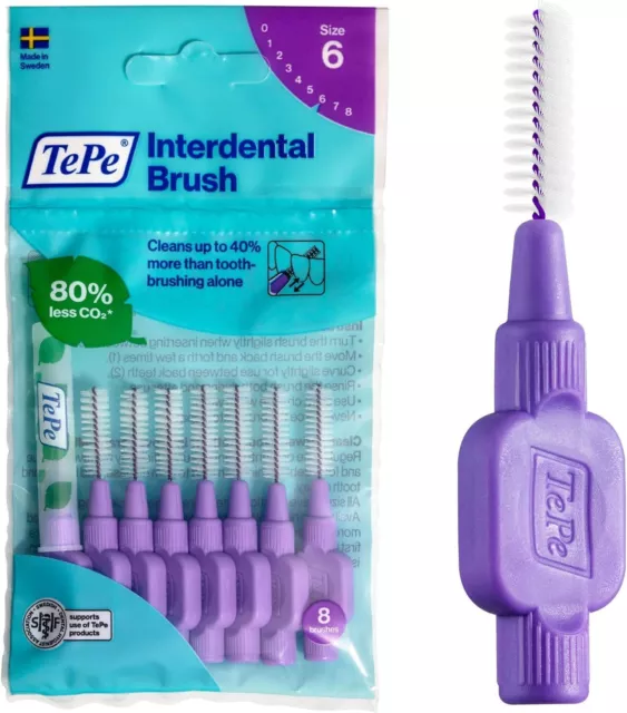 TePe Interdental Brush, Original, Purple, 1.1 mm/ISO 6, 8pcs (Packaging may vary