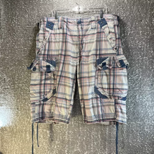 Jet Lag Cargo Shorts Original Sanforized Mens 40 Multicolor Plaid 100% Cotton