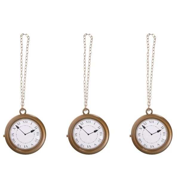 3 Count Clock Plastic Child Hand Wind Pocket Watch Cosplay Neck Chain