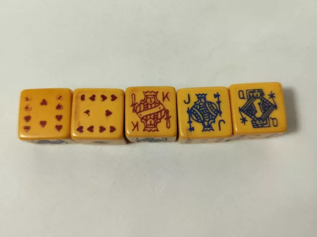 Set Of 5 Vintage Butterscotch Bakelite Poker Game Dice 5/8”