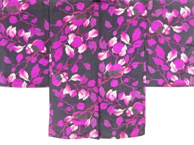 46815# Japanese Kimono / Antique Haori / Meisen / Woven Persimmon Pattern