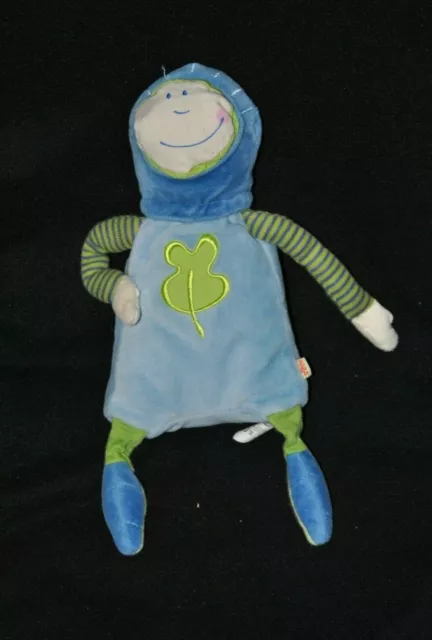 Peluche doudou lutin bonhomme HABA vert bleu rayures 25 cm TTBE