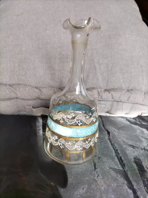 Carafe à liqueur XIXem en verre soufflé, émaillé, flacon de cave, bouteille