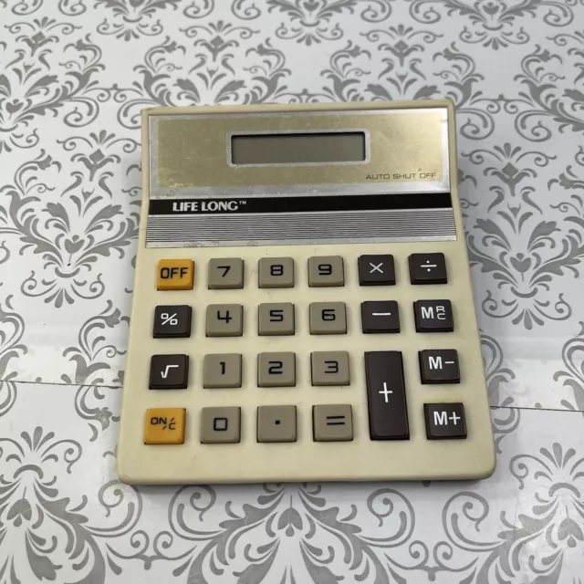 Life Long Vintage Beige/Golden Calculator Auto Shut Off By Hanging & Co