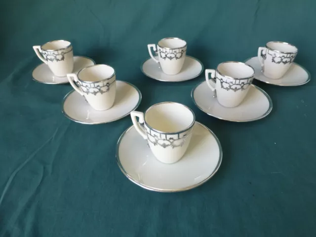 6 Lenox Belleek Sterling Silver Overlay Demitasse Cups and Saucers