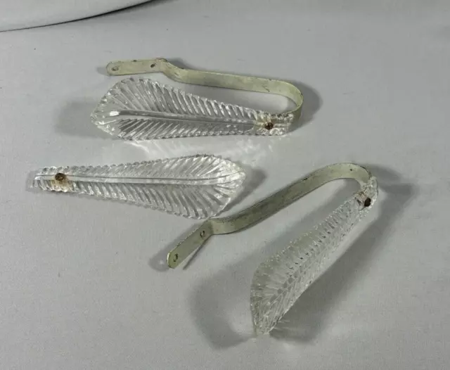 3 Vtg Glass Curtain Drapery Tie Backs Art Deco Clear Leaf