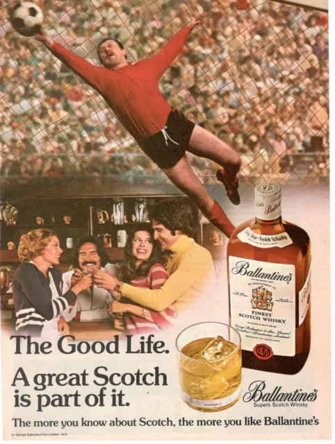 Ballantines Scotch Whisky Advertising 1 Page Original 1975 Goalkeeper Calcium