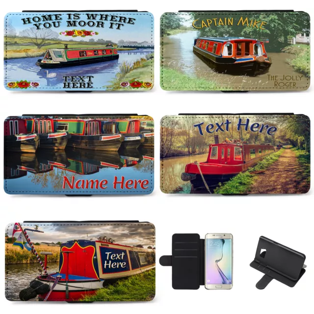 Personalised iPhone Case Narowboat Flip Phone Cover Birthday Gift Canal Barge