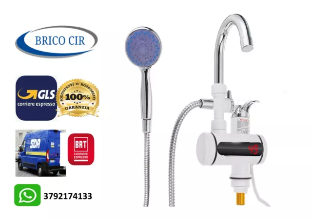 Rubinetto Elettrico Caldaia 3000W Riscaldatore Miscelatore Acqua Calda Doccetta