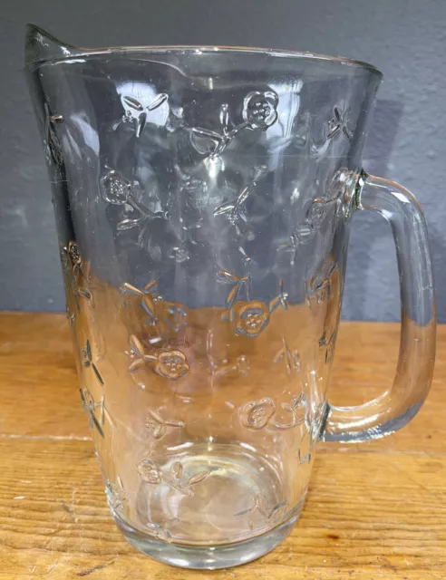 Anchor Hocking Savannah Clear Glass 72 oz Pitcher - Embossed Rose Flower Pattern