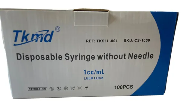 TKMD, 1ml Syringe with Luer Lock tip, Box of 100 (No Needles Included)
