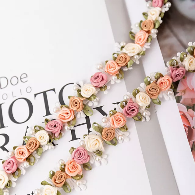 1 Yard Perlen Rose Blume bestickte Trim Spitze Band 25MM Bänder DIY Brautkleid