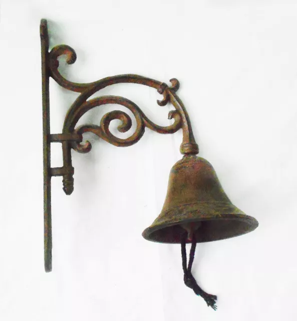 Bronze French Scroll Rustic Antique Solid Cast Iron Big Hanging Door Bell Decor