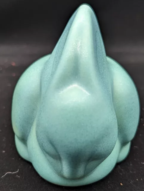 Vintage Van Briggle Pottery Bunny Rabbit Figurine Teal w/ Hints of Green Signed 3