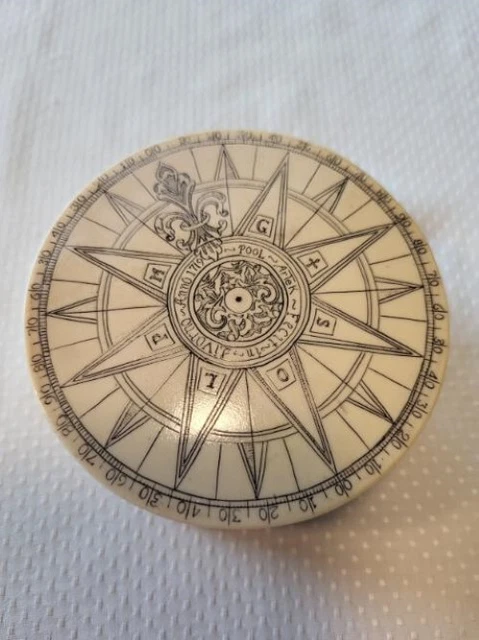 Vintage ARTEK Celluloid Scrimshaw Compass Nautical Save the Whales Trinket Box