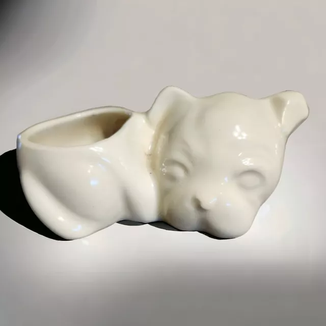 Vintage Shawnee Bulldog Puppy Planter 2"T  4.5"L  Off White Dog Figurine