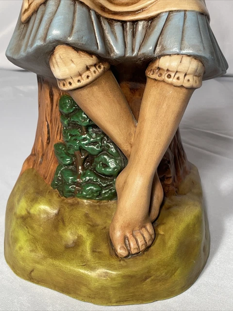 Vintage Holland Mold Girl Sitting On Tree Stump Holding Dog Puppy 1971 16” Tall 4