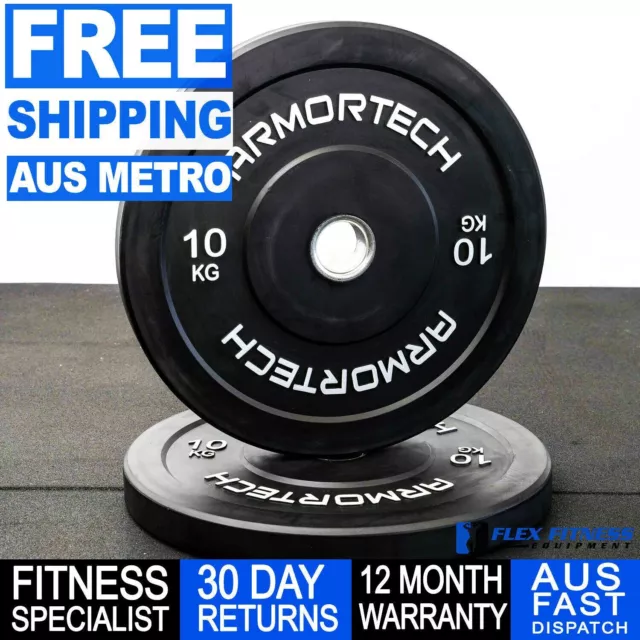 Armortech V2 Black Bumper Plate Single 20kg Weight Heavy Duty Gym Weightlifting