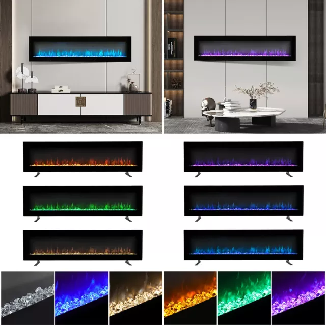 50/60"Electric Fire Stove Wall Mounted Fireplace Heater 9 LED Flame Living Room 2