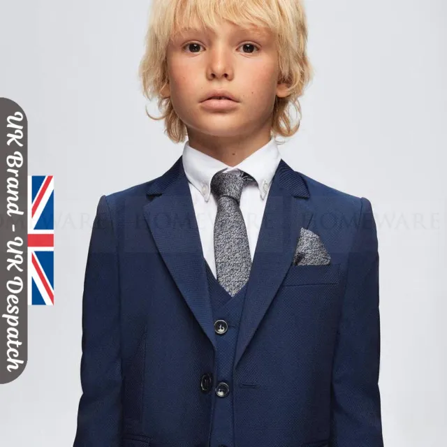 Boys 7 Piece Suit Navy Blue Kids Party Page Boy Designer Tailored Fit 6 to 15 Y