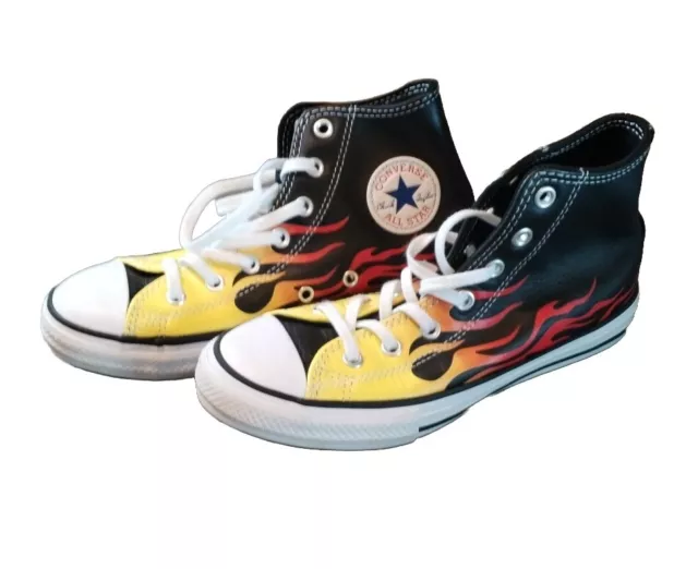 Converse All Star Chuck Taylor Junior Leather Hi Trainers - Black Flame  UK 2