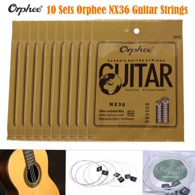 10 Sets of 6 Orphee NX36 Nylon Classical Guitar Strings .028-.043 Normal Tension