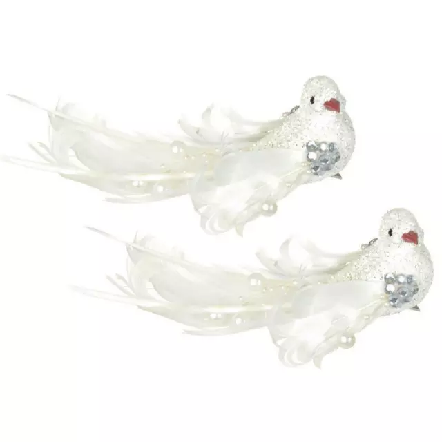Premier Christmas Decoration 16cm 2 Pack Clip on Birds with Beads - White