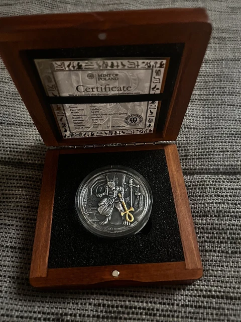 2019 $5 Niue ANUBIS Gods Of Anger Antique Finish 2 Oz Silver Gilded Coin.