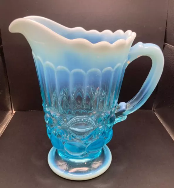 Vintage - Eyewinker Pattern - Aqua / Blue Opalescent Glass Pitcher