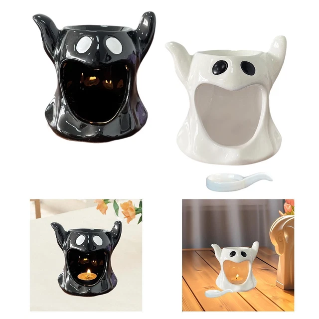 Bruciatore di Oli Essenziali in Ceramica Fatto a Mano con Luna e Stelle