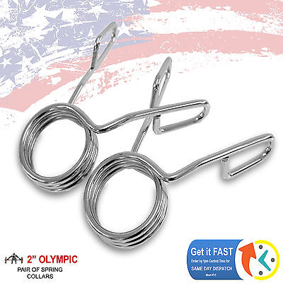 Heavy Duty Barbell Olympic 2-Inch Spring Clip 2" Dumbbell Collars - One Pair