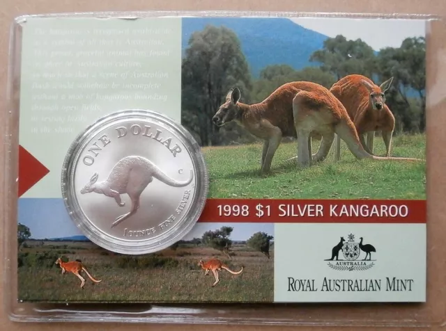 Australia 1998 Royal Australian Mint $1 Silver 1oz Kangaroo Coin