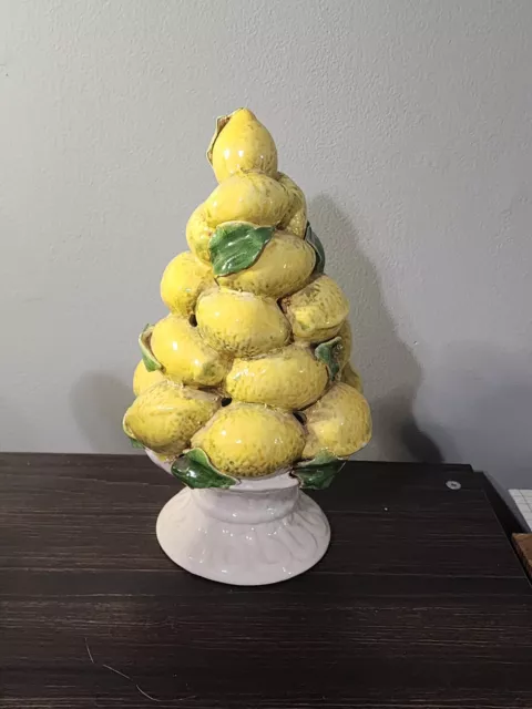 Vintage MCM Italian Majolica Lemon Topiary Ceramic Tree Centerpiece Hand Painted