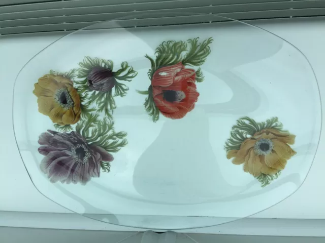 Vintage Pilkington Chance Glass Rectangular Dish. Anemone Pattern. Multi Colour.