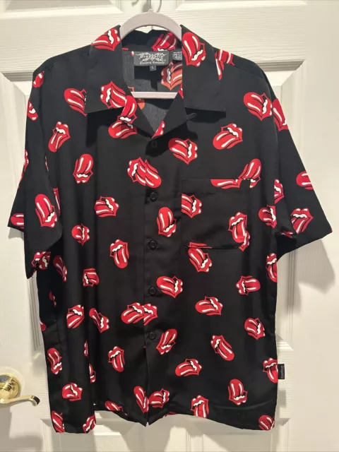 Rolling Stones Dragonfly Tongue Logo 2002 Vintage Button Up Black/Red Mens L