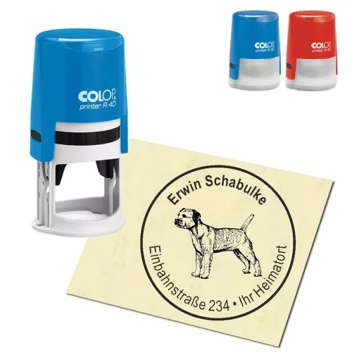 Stempel Hund Adressenstempel personalisiert - Border Terrier - rund ∅ 40mm