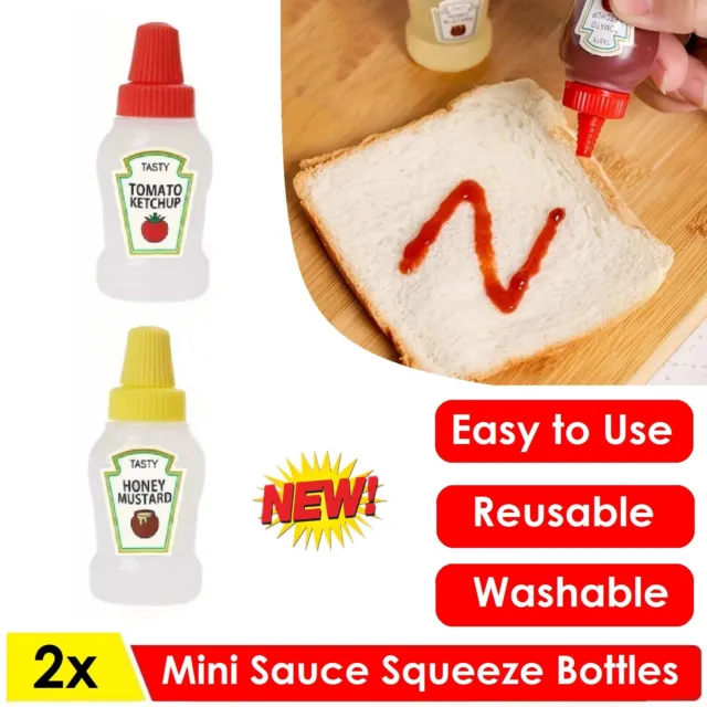 2Pcs Plastic Mini Sauce Squeeze Bottles Barbecue Kitchen Transparent Bottle 25ml