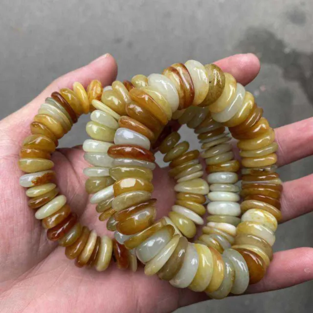 New Natural HeTian Jade Flat Beads Prayer Lucky Bracelet Gift Classic Blessing