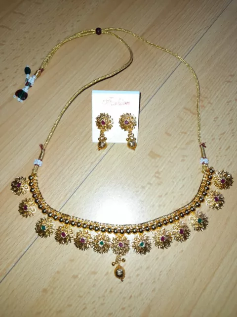 Indischer Stilvoller Modeschmuck Set mit Halskette und Ohrringen