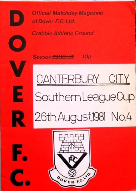 Dover V Canterbury City 28/8/1981 Southern League Cup - 1St Round 2Nd Leg #Mint#