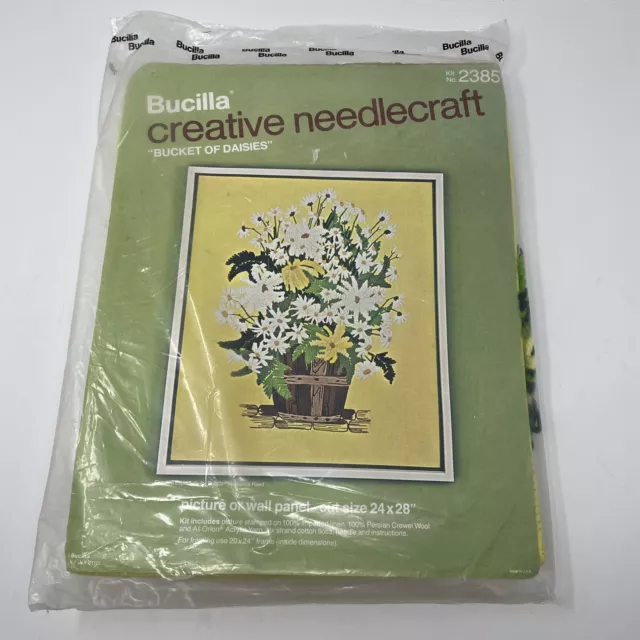 Kit de costura Bucilla Needlecraft Crewel de colección 1970 #2385 cubo de margarita *+