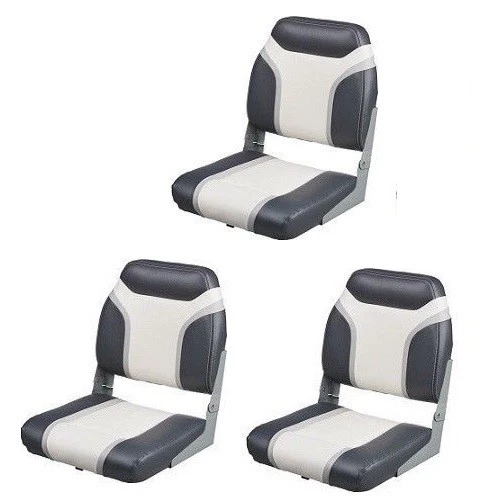 BOAT SEATS 3 Gray & Charcoal Folding UV Treated Vinyl Boating Pontoon