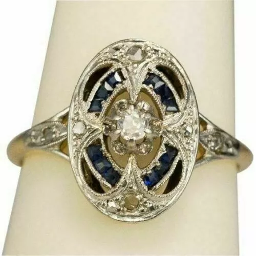 Art Deco Style 2Ct Round Cut Lab-Created Diamond & Sapphire Women Ring In Silver 2