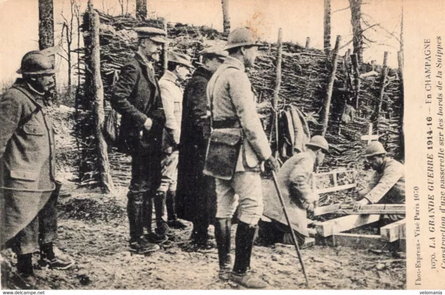 8090 cpa military - war 1914 - in Champagne construction of a footbridge ..