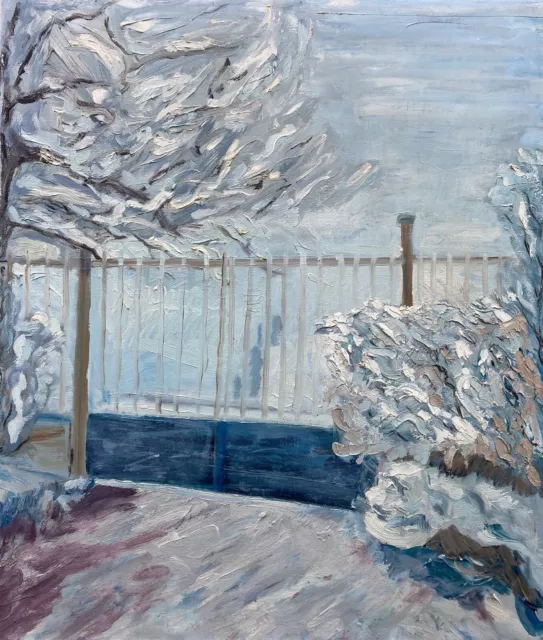 Pintura Al Óleo Paisaje de Invierno Con Nieve Expresivo Anonym 80,5 X 68,5CM